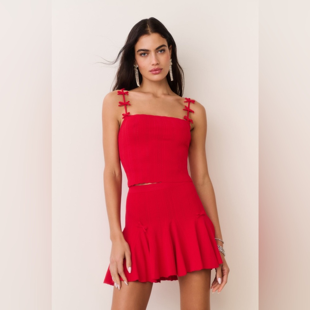 NWT LoveShackFancy Garrett Rib Pointelle Top In Candy Apple, NEVER WORN.